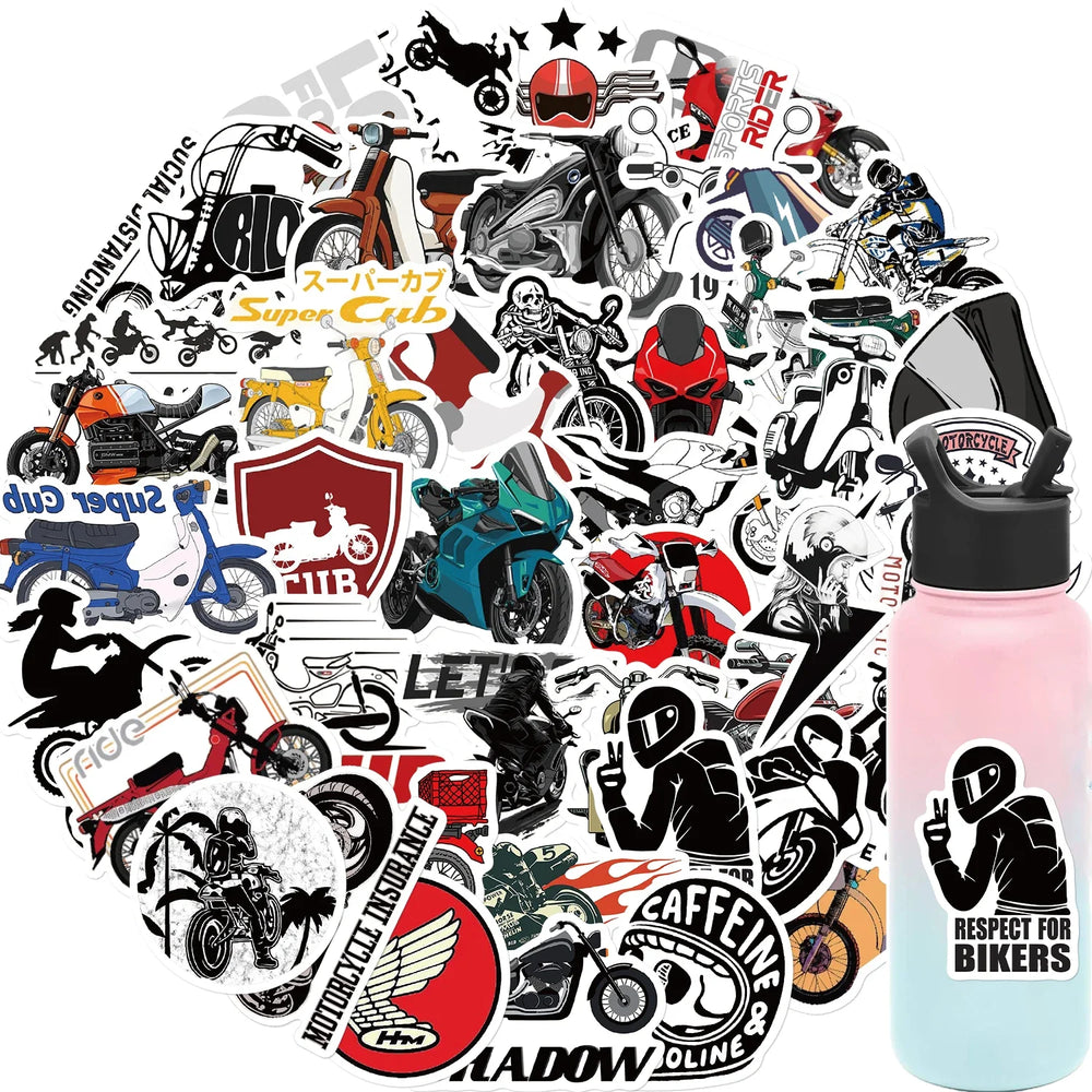 50Pcs Fashion Vintage Motorcycle Stickers Retro Aesthetic Bike Phone Car Skateboard Laptop Sticker Decal Classic Kids Toy (ONLINE ORDER ONLY)