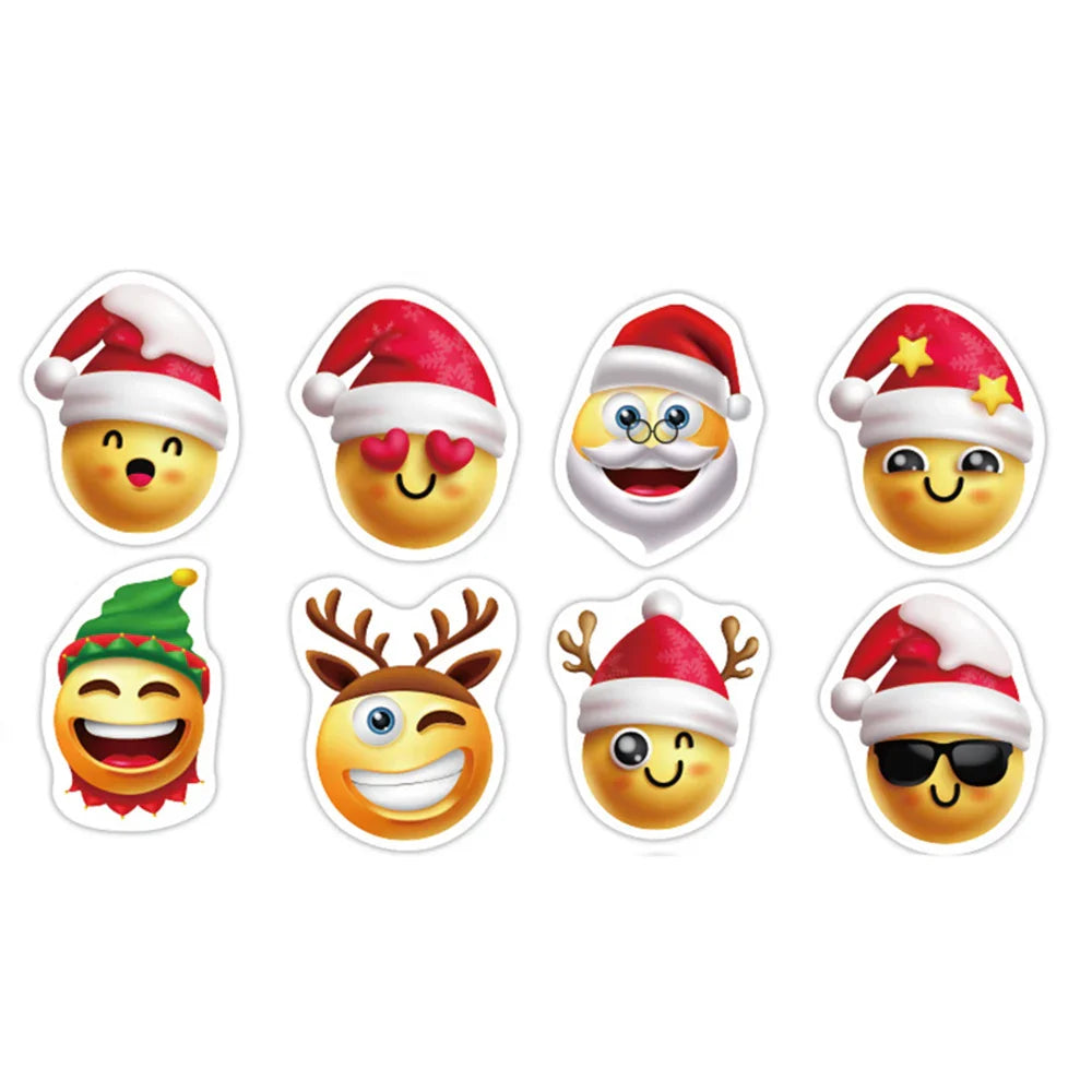 100-500pcs Heterotypic Christmas Themed Fun Face Stickers 8 Designs DlY Holiday Party Decoration label Stationery stickers (ONLINE ORDER ONLY)