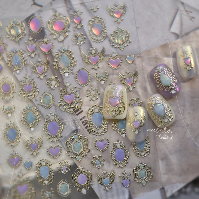 Colorful Geometric Gem Wing Love Heart Bowknot Moon Star Figure Totem Line Retro Self Adhesive Nail Art Stickers Manicure Decals (ONLINE ORDER ONLY)