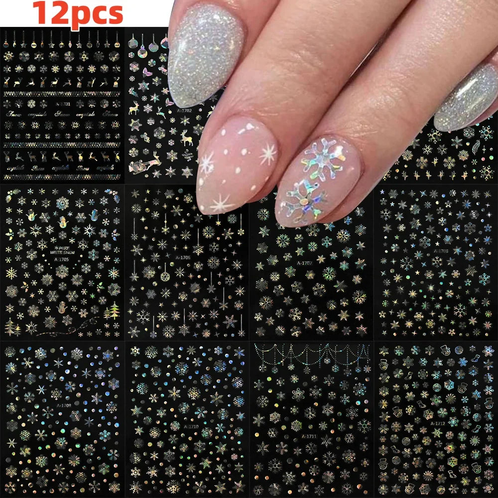 12Pcs 3D Golden Red Glitter Heart Love Nail Sticker Valentine Self Adhesive Cartoon Decal Geometry Lines Stripe Slider Manicure* (ONLINE ORDER ONLY)