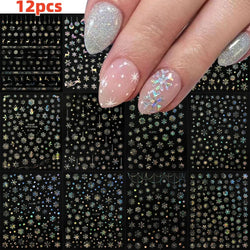 12Pcs 3D Golden Red Glitter Heart Love Nail Sticker Valentine Self Adhesive Cartoon Decal Geometry Lines Stripe Slider Manicure* (ONLINE ORDER ONLY)