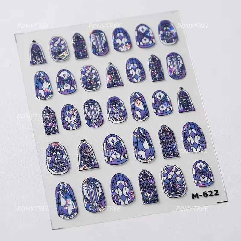 Green Blue Glass Butterfly Lily Flowers Star Line Water Droplet Charming Shiny Self Adhesive Nail Art Stickers Manicure Decals (ONLINE ORDER ONLY)