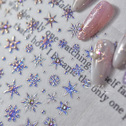 Winter Christmas Crystal Delicate Hexagon Romantic Laser Silver Chic Snowflakes Self Adhesive Nail Art Sticker 5D Manicure Decal (ONLINE ORDER ONLY)