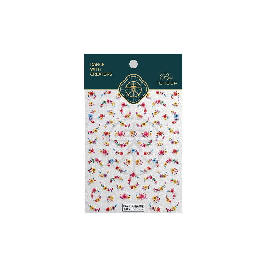 Colorful Dried Flowers Wreath Floral Plant Petal Bud Garden Charming 5D Reliefs Self Adhesive Nail Art Stickers Manicure Decals (Online Order Only)