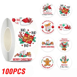 100-500pcs Merry Christmas Sticker , Round Adhesive Decoration Sticker for Cards Envelope Seal Xmas Gift Wraps Box Bags (ONLINE ORDER ONLY)
