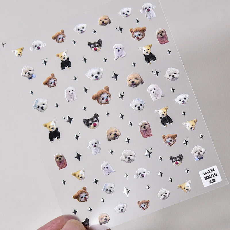Lovely Dog Cat Animal Bunny 3D Soft Embossed Relief Self Adhesive Nail Art Stickers Cute Pretty Puppy Kitty Star Manicure Decals (ONLINE ORDER ONLY)