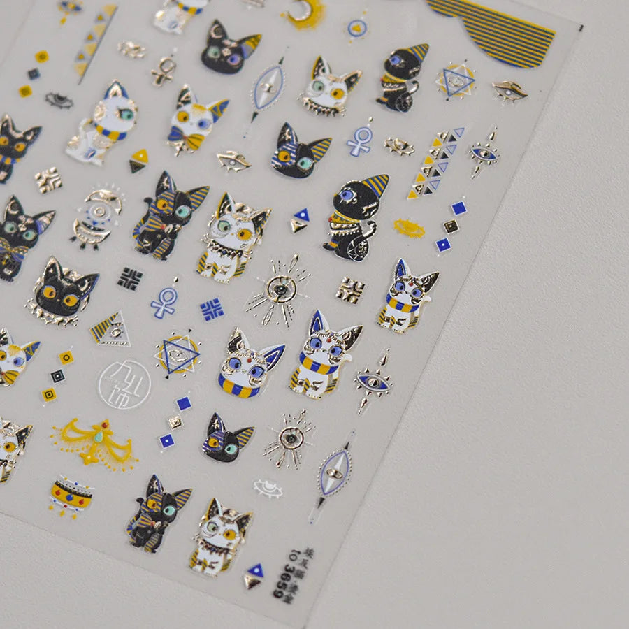 Mysterious Egyptian Cat Totem Eye Symbol Black Pharaoh Kitty Paw Sun Self Adhesive Nail Art Stickers Manicure Decals Wholesale (Online Order Only)