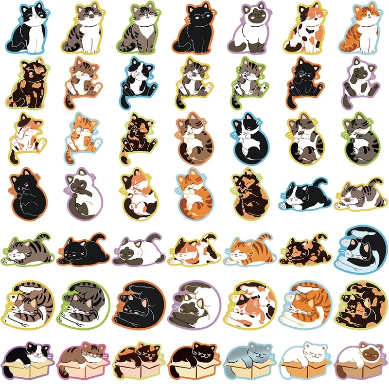 10/30/50PCS Kawaii Sleeping Cat Sticky PVC Sticker Aesthetic Children's Stationery DIY Decoration Scrapbooking School Supplies (ONLINE ORDER ONLY)
