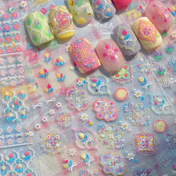 Chic Lavender Tulip Flower Bowknot Totem Center Symmetric Pattern Daisy Line Gird Self Adhesive Nail Art Stickers Manicure Decal (ONLINE ORDER ONLY)