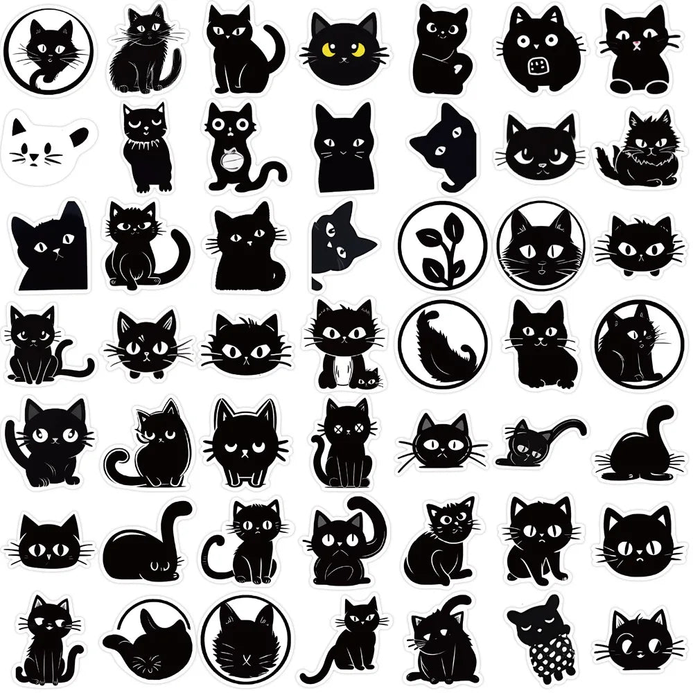 10/30/50PCS Black Cartoon Cat Sticker Kids Toys Waterproof Skateboard Fridge Bike Skateboard Phone Laptop DIY Decorative Decals (ONLINE ORDER ONLY)
