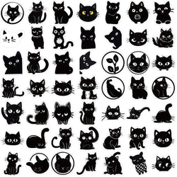 10/30/50PCS Black Cartoon Cat Sticker Kids Toys Waterproof Skateboard Fridge Bike Skateboard Phone Laptop DIY Decorative Decals (ONLINE ORDER ONLY)