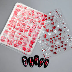 12 Sheets Valentines Nail Stickers Red Heart Nail Art Sticker Decal Solid Hollow Heart 3D Self-Adhesive Design Nail Art Supplies (ONLINE ORDER ONLY)