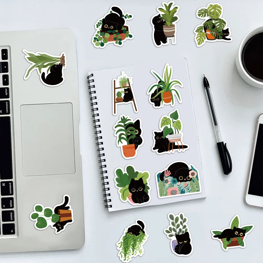 10/30/60PCS Cute Plants Cat Stickers Graffiti Cartoon Kawaii Animals Decals Kids Toys DIY Laptop Phone Skateboard Bike Suitcase (Online Order Only)