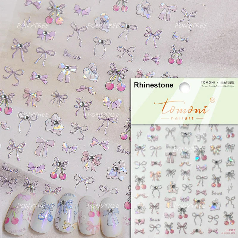 Doodle Pink Blue Ribbon Bowknot Flower Cherry Strawberry Graffiti Love Heart Delicate Embossed Nail Art Sticker Manicure Decals (ONLINE ORDER ONLY)