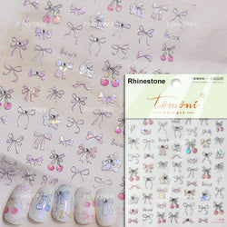Colourful Grid Bowknot Charming Silk Ribbon Tie Chic 5D Self Adhesive Nail Art Sticker Sparkle Crystal Rhinestone Manicure Decal (ONLINE ORDER ONLY)