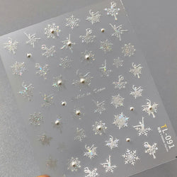 Hot Stamping Romantic White Gold Snowflakes Hexagon Winter 3D Self Adhesive Nail Art Stickers Shiny Rhinestone Manicure Decals (Online Order Only)