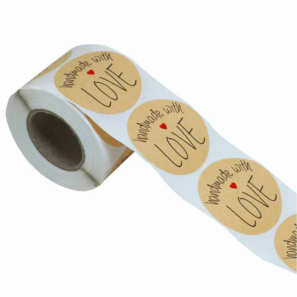 1Inch 100-500pcs Round Kraft Paper "handmade With love" Seal Sticker For Handmade Products Baking Products Sealing Sticker Label (ONLINE ORDER ONLY)