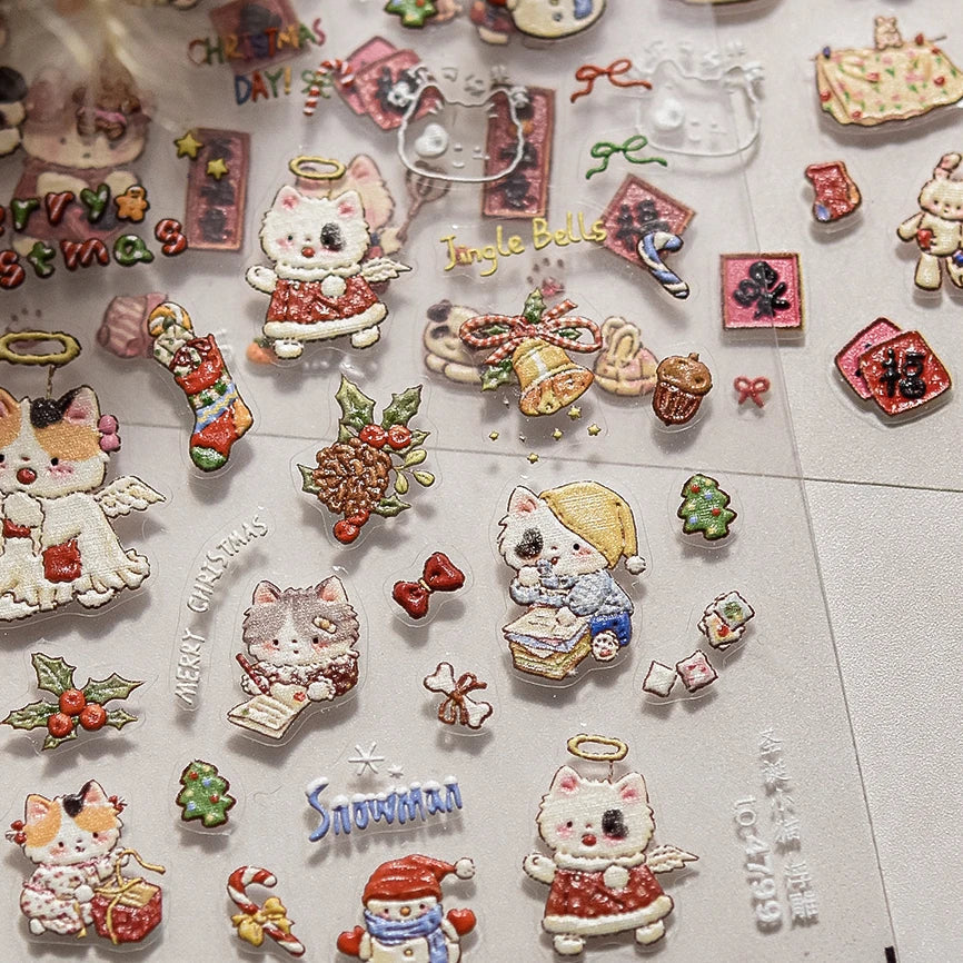 Cat Kitten Star Tree Bell Angel Bowknot Snowman Envelope Pinecone Bone Adhesive Nail Art Stickers Cup Rhinestone Manicure Decals (ONLINE ORDER ONLY)