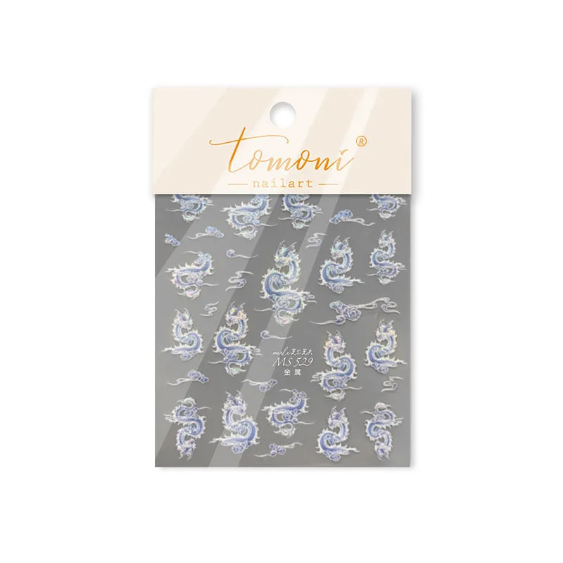 Chinese Dragon Auspicious Beast Mythological Legend Noble Loong Blue Pink Soft Relief Adhesive Nail Art Sticker Manicure Decals (ONLINE ORDER ONLY)