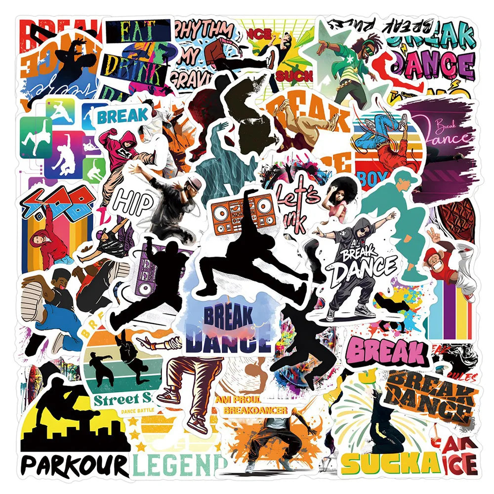 Breakdancer Hip Hop Stickers PVC Waterproof Skateboard Phone Bike Fridge Guitar Decals 10/30/55pcs (ONLINE ORDER ONLY)