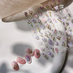 Tulips Flower Letter Bowknot Butterfly Irregular Lines Pearl Tender 5D Adhesive Nail Art Stickers Manicure Decals Stick on Nail (ONLINE ORDER ONLY)