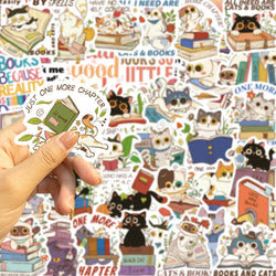 60Pcs Cat and Book with Motivational Phrase Sticker Pack DIY Scrapbook Decorative Stickers For Water Bottle Car Cup Computer (Online Order Only)
