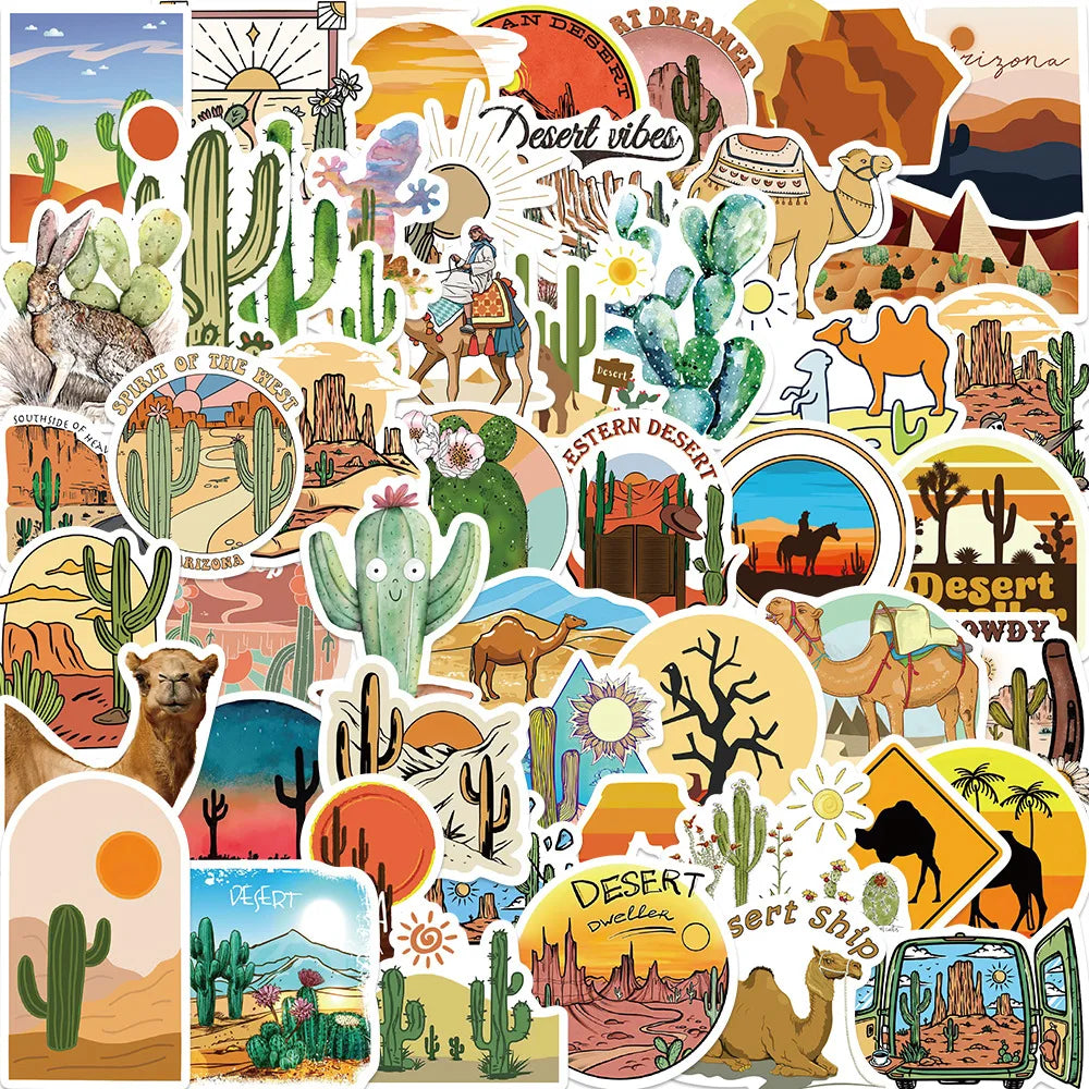 50Pcs Cartoon Desert Outdoor Geography Stickers Guitar Kids DIY TOY Car Moto Skateboard Snowboard Luggage Decal Sticker (Online Order Only)