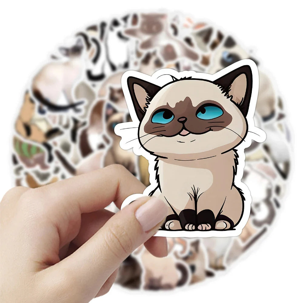 10/30/50pcs Cute Cartoon Siamese Cat Graffiti Stickers Decals Kids Toys Laptop Guitar Fridge Notebook Wall Waterproof Sticker (ONLINE ORDER ONLY)