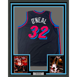 Framed Facsimile Autographed Shaquille Shaq O'Neal 35x39 Miami Black Vice City Reprint Laser Auto Basketball Jersey (ONLINE ORDER ONLY)