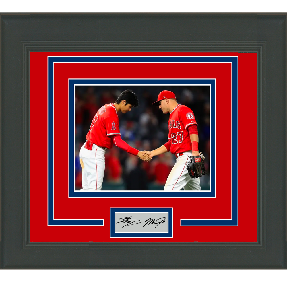 Framed Shohei Ohtani Mike Trout Dual Facsimile Laser Engraved Signature Auto Los Angeles Angels of Anaheim 11x14 Baseball Photo (ONLINE ORDER ONLY)