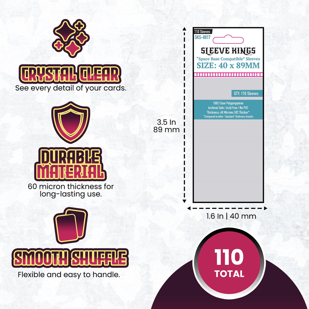 "Space Base" Compatible Card Sleeves (40x89mm) 110 Pack, 60 Micron, SKS-8817