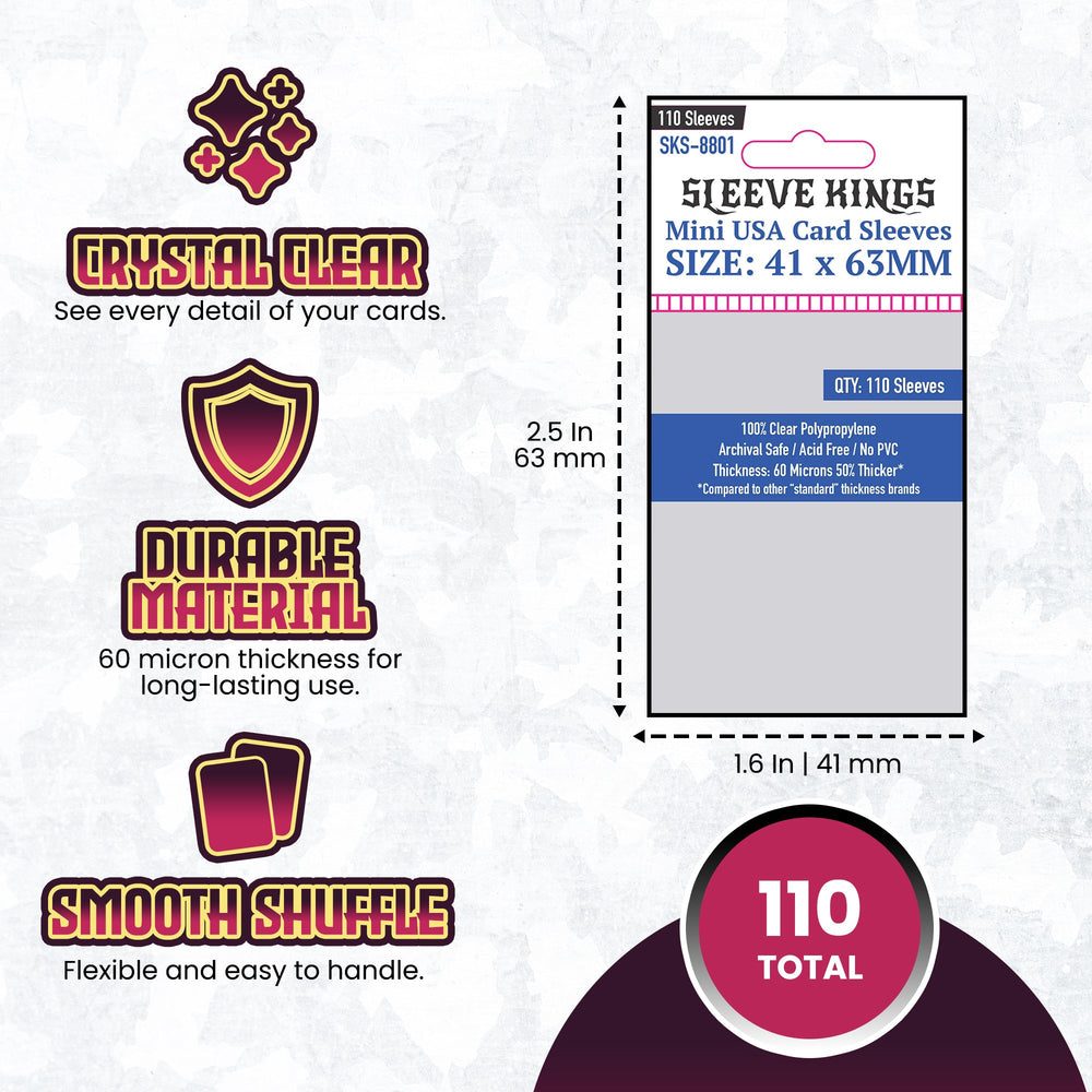 Sleeve Kings Mini USA Card Sleeves (41x63mm) - 110 Pack, -SKS-8801