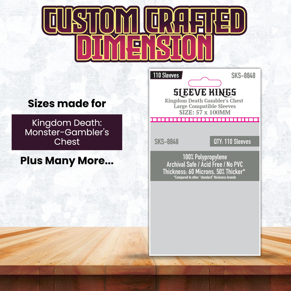 "Kingdom Death Gambler's Chest" Compatible Large Sleeves (57x100mm) 110 Pack, 60 Micron, SKS-8848