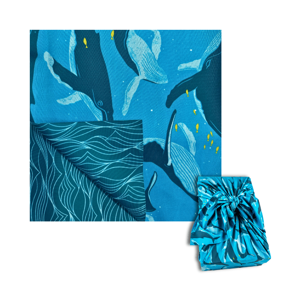 Small Reusable Cloth Furoshiki Gift Wrap | Whales & Waves (ONLINE ORDER ONLY)