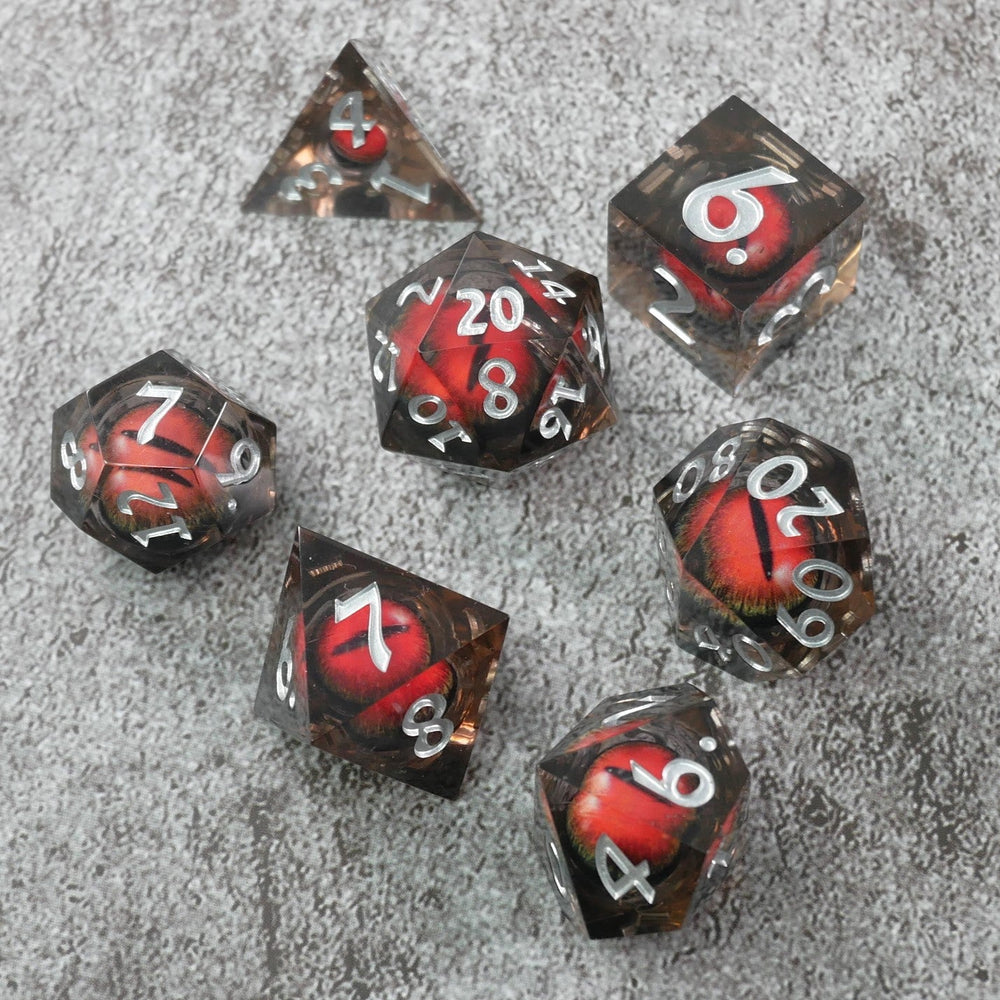 Smaug's Eye |  7 Piece Moving Eye DnD Dice Set | Acrylic RPG Gaming Dice (ONLINE ORDER ONLY)