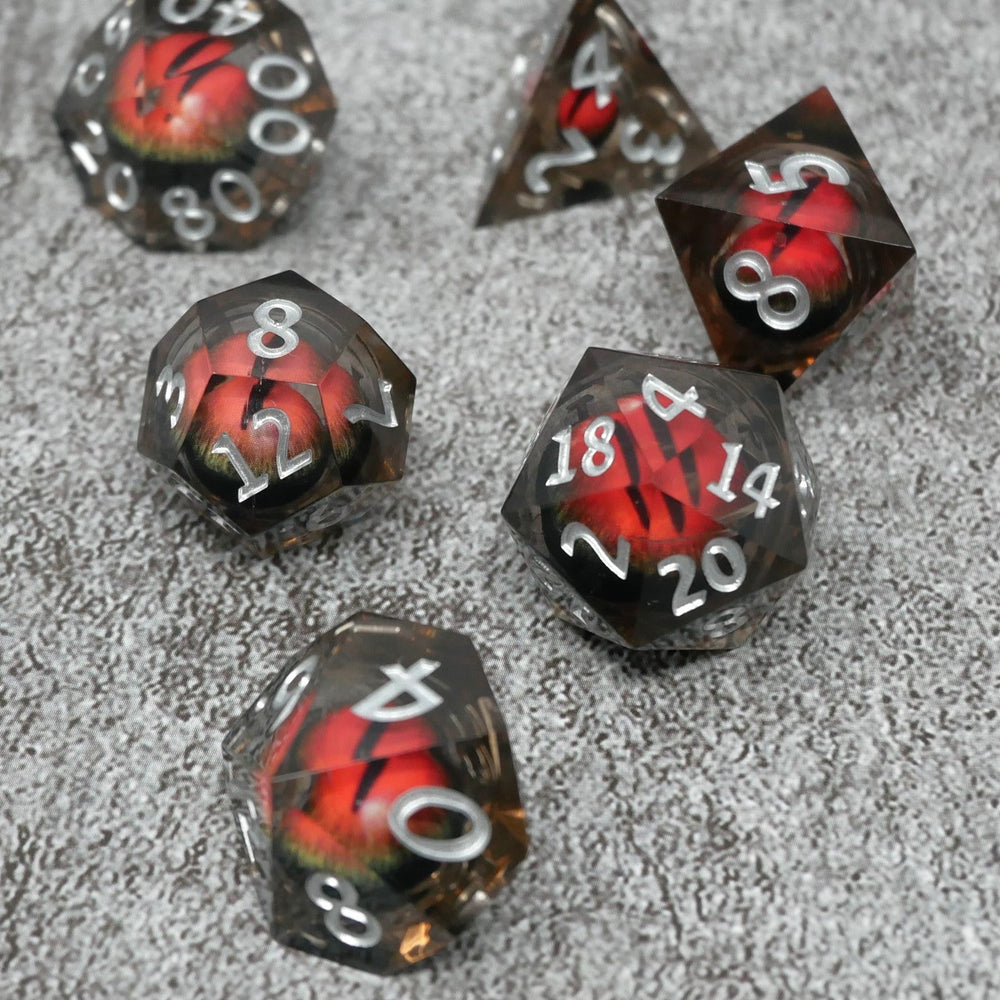 Smaug's Eye |  7 Piece Moving Eye DnD Dice Set | Acrylic RPG Gaming Dice (ONLINE ORDER ONLY)