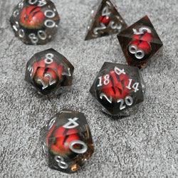 Smaug's Eye |  7 Piece Moving Eye DnD Dice Set | Acrylic RPG Gaming Dice (ONLINE ORDER ONLY)
