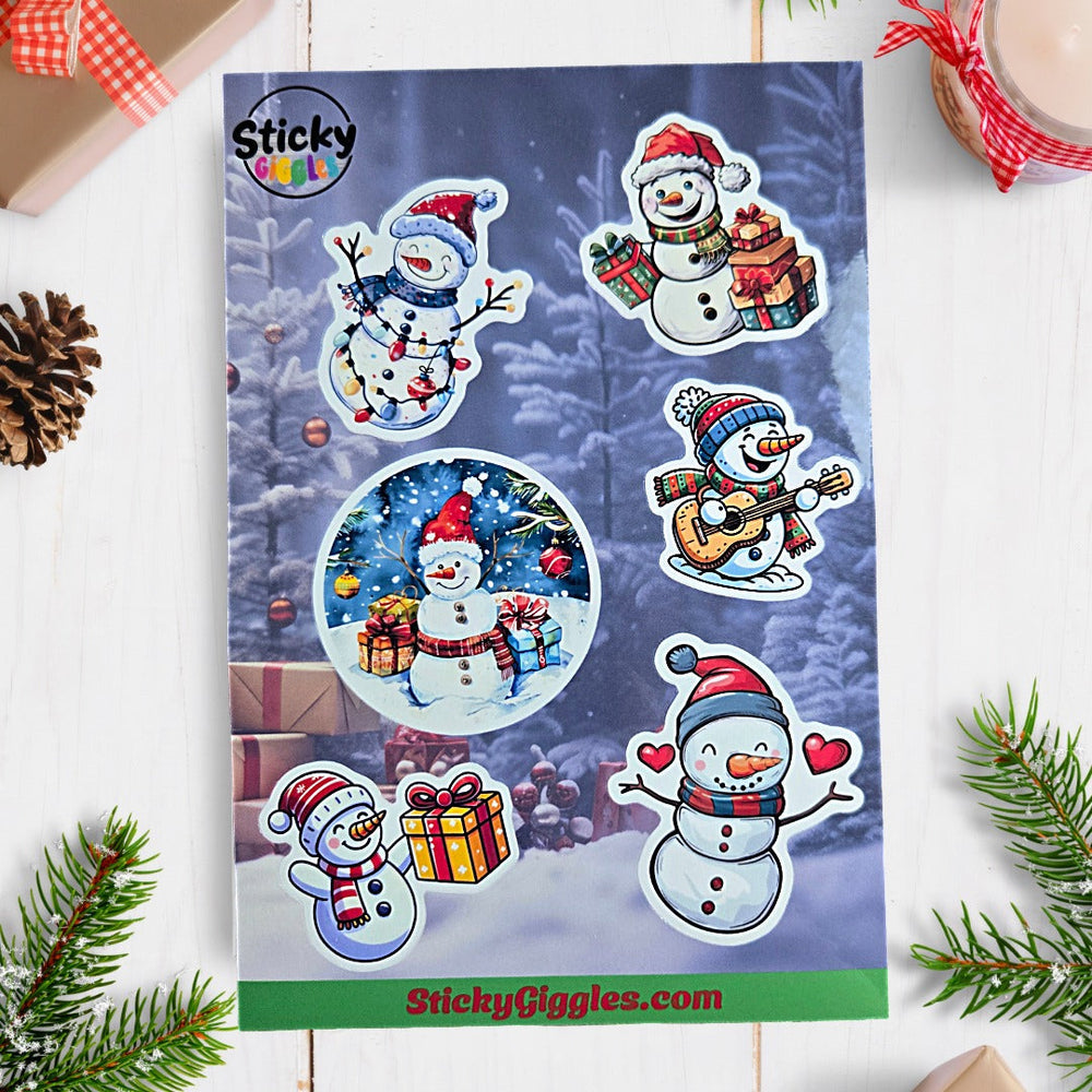 Snowman Christmas Sticker Sheet 6 Stickers (ONLINE ORDER ONLY)