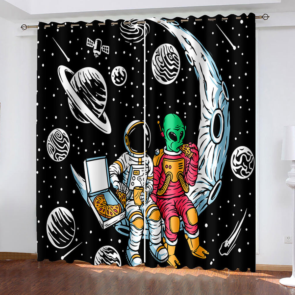 Space Astronaut Alien Curtains Blackout Cosplay Window Treatments Drapes (Online Order Only)