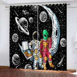 Space Astronaut Alien Curtains Blackout Cosplay Window Treatments Drapes (Online Order Only)