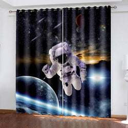 Space Astronaut Alien Curtains Blackout Cosplay Window Treatments Drapes (Online Order Only)