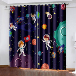 Space Astronaut Alien Curtains Blackout Cosplay Window Treatments Drapes (Online Order Only)