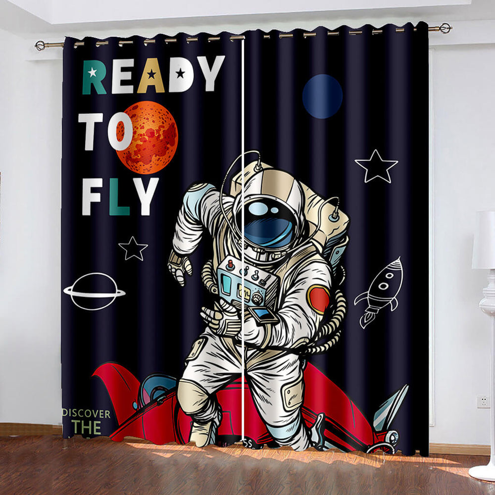 Space Astronaut Alien Curtains Blackout Cosplay Window Treatments Drapes (Online Order Only)