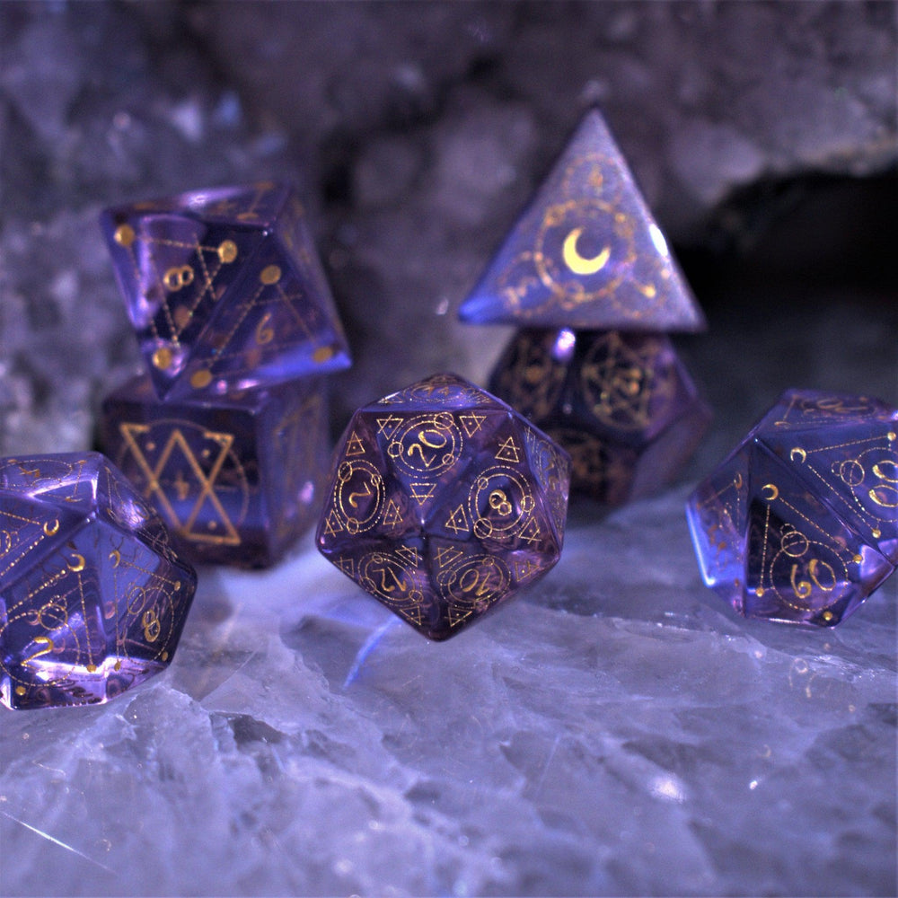 Pre-Order || Spellcaster Purple Glass Dice Set