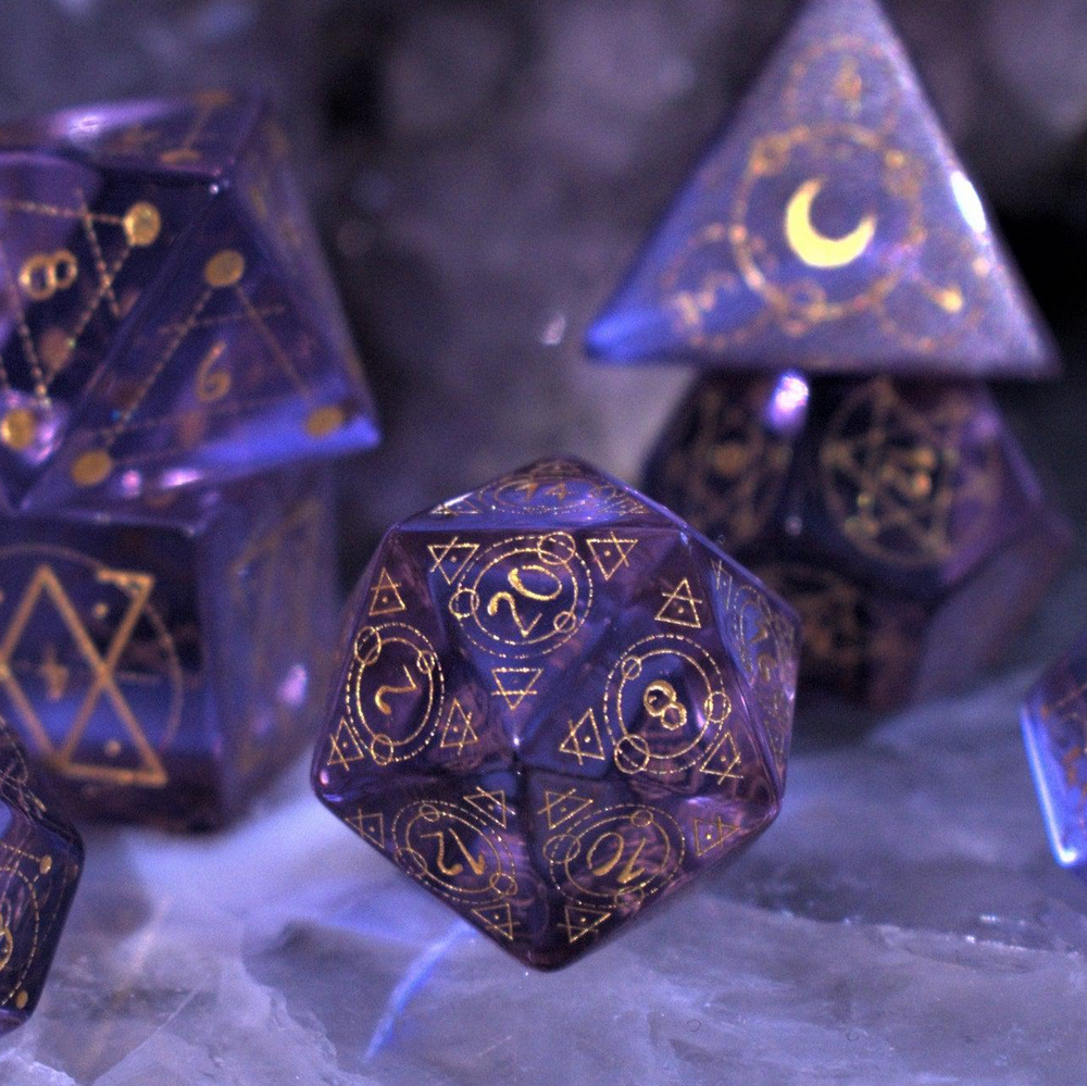 Pre-Order || Spellcaster Purple Glass Dice Set