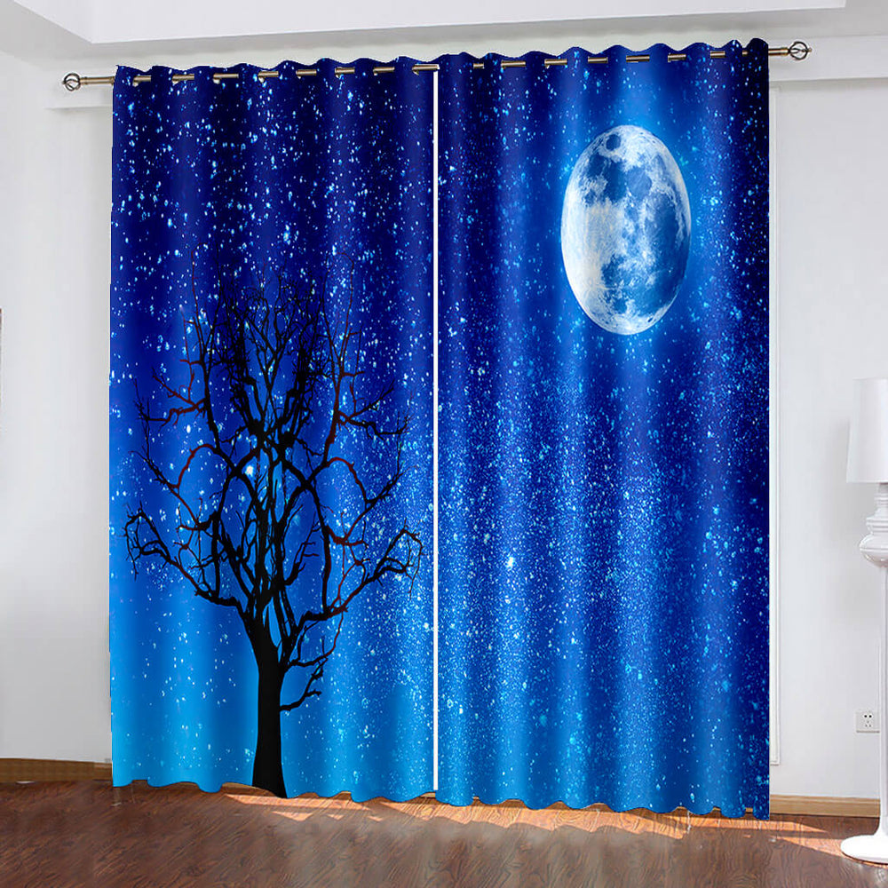 Starry Sky Space Night Scene Curtains Blackout Window Treatments Drapes (Online Order Only)