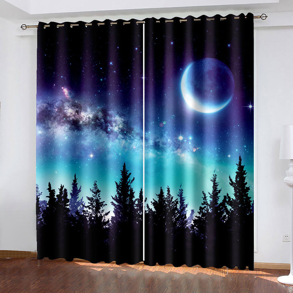 Starry Sky Space Night Scene Curtains Blackout Window Treatments Drapes (Online Order Only)