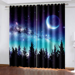 Starry Sky Space Night Scene Curtains Blackout Window Treatments Drapes (Online Order Only)