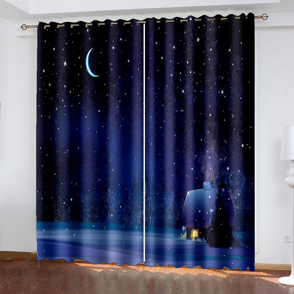 Starry Sky Space Night Scene Curtains Blackout Window Treatments Drapes (Online Order Only)