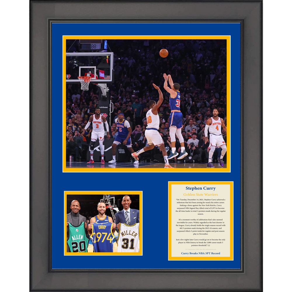 Framed Stephen Curry NBA 3 Point Record Golden State Warriors Basketball 11"x14" Three Photo Collage (ONLINE ORDER ONLY)
